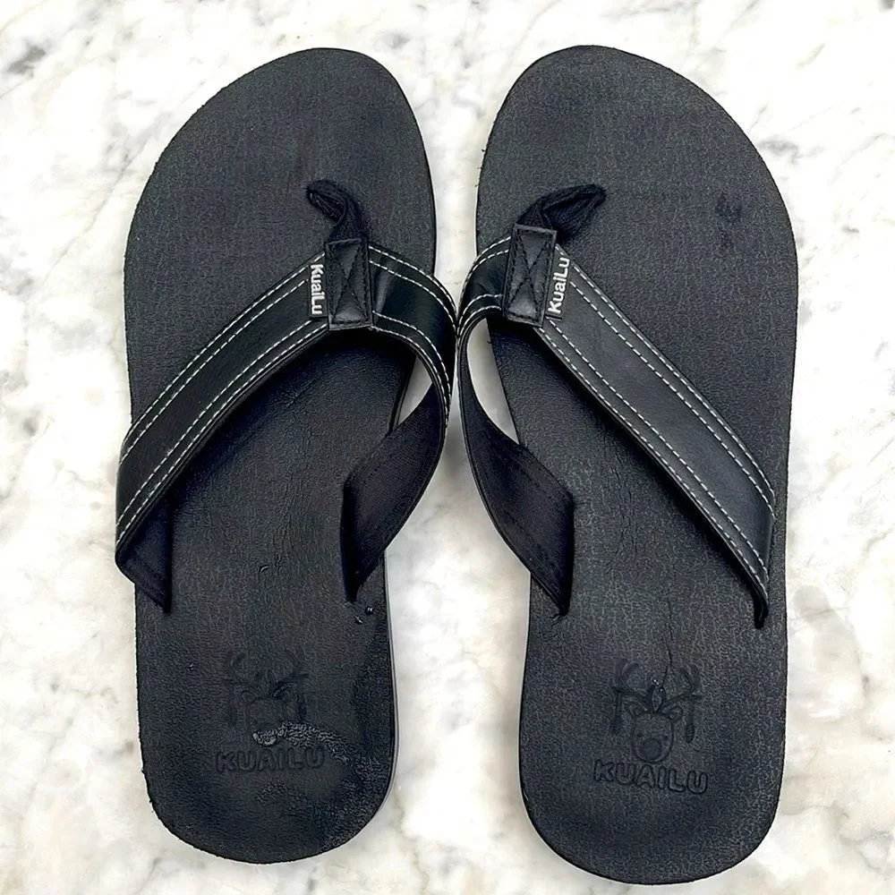 Kuailu men’s black leather slippers 11.75 in